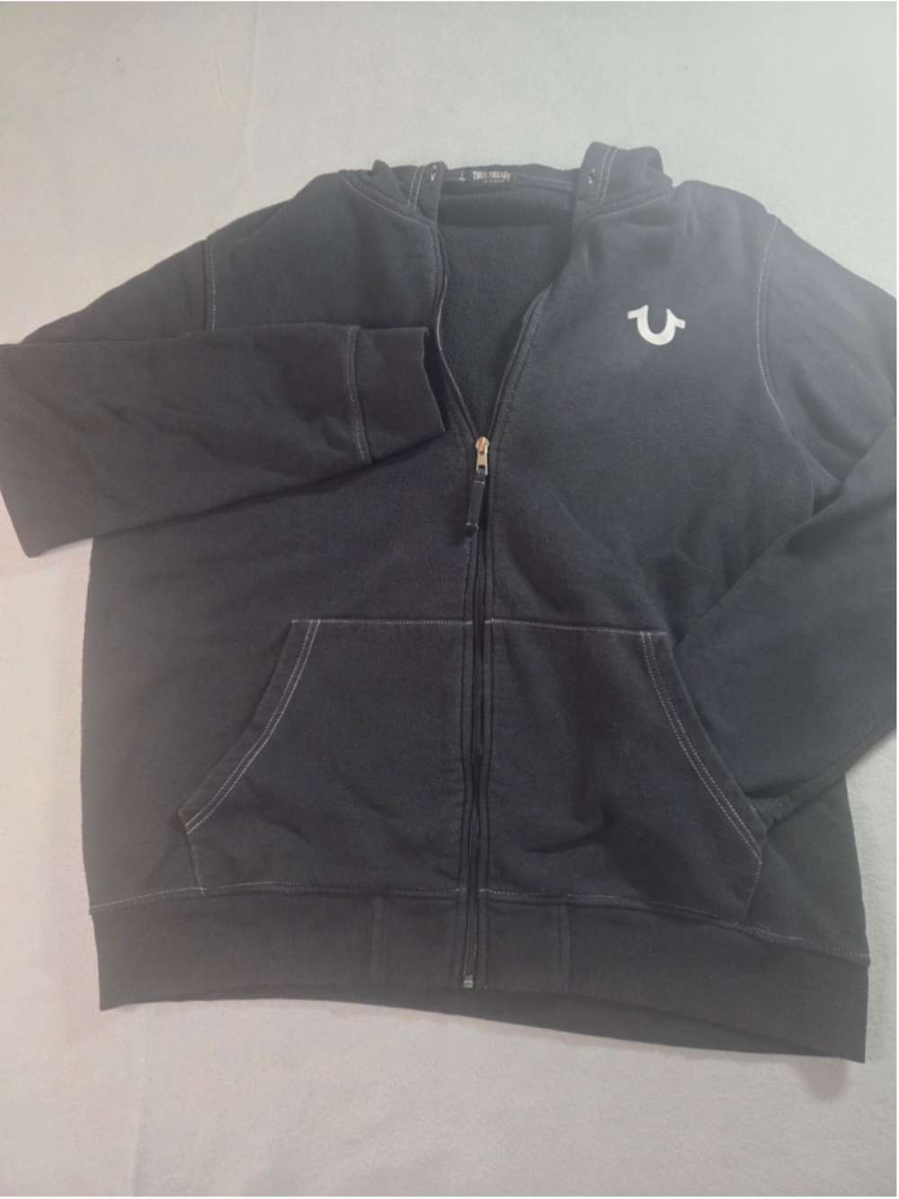 Men's True Religion Zip-Up Hoodie Black White Logo Size XL